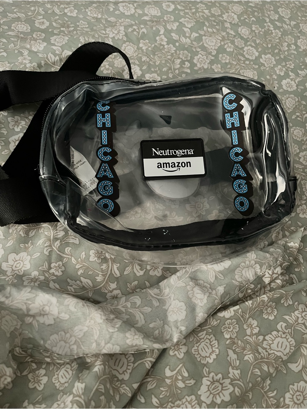 Neutrogena Clear Belt Bag with Black Trim and Blue Accents